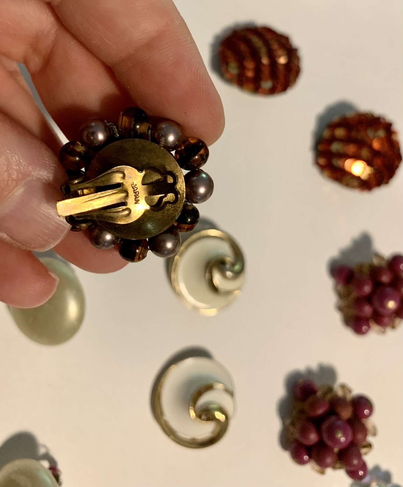 VTG Big Lot Mid Century Clip Earrings Costume Trifari Japan Unsigned MOP *READ