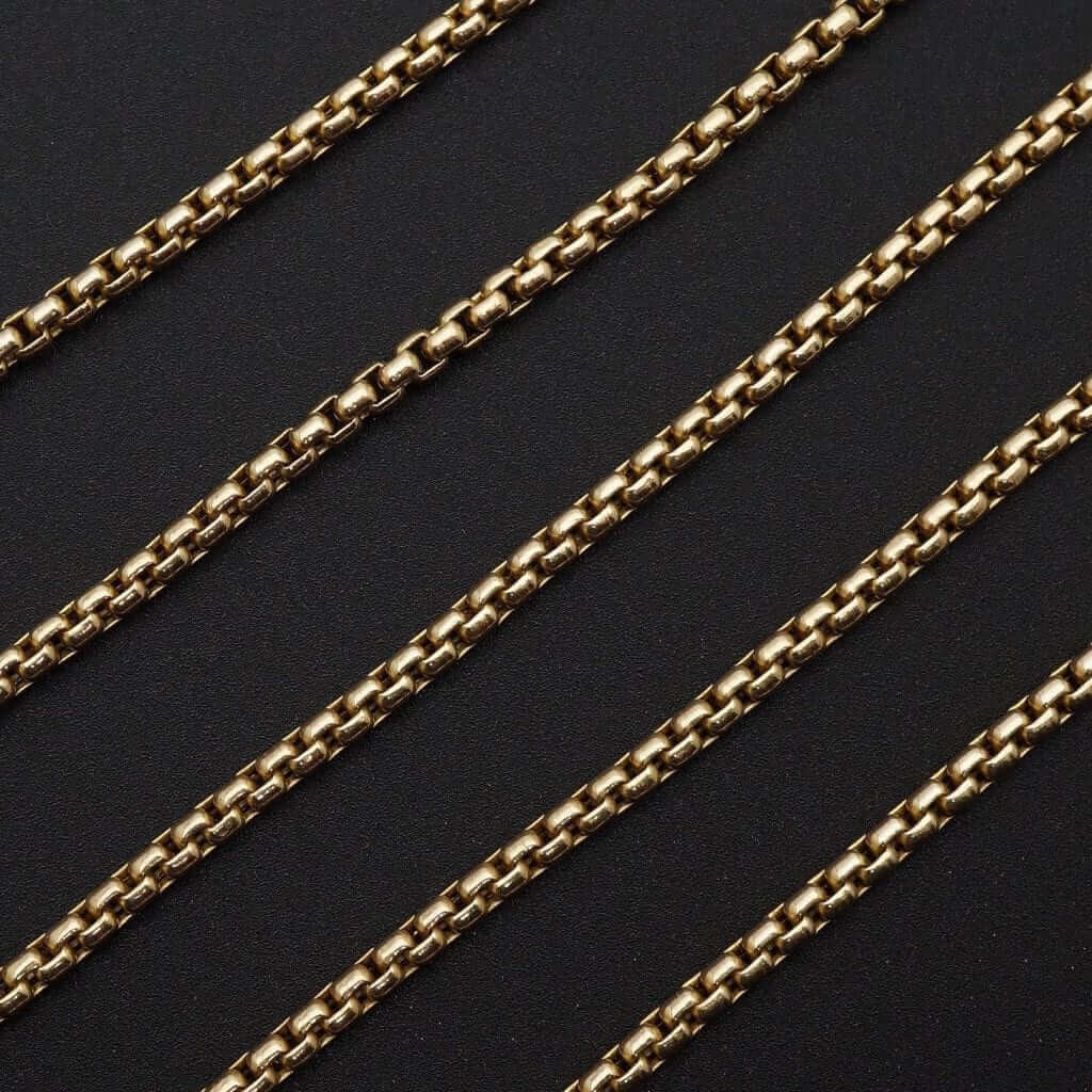 14K Yellow Gold Hollow 2mm Round Box Chain Necklace 18″ 20″ 22″ 24″ 26″