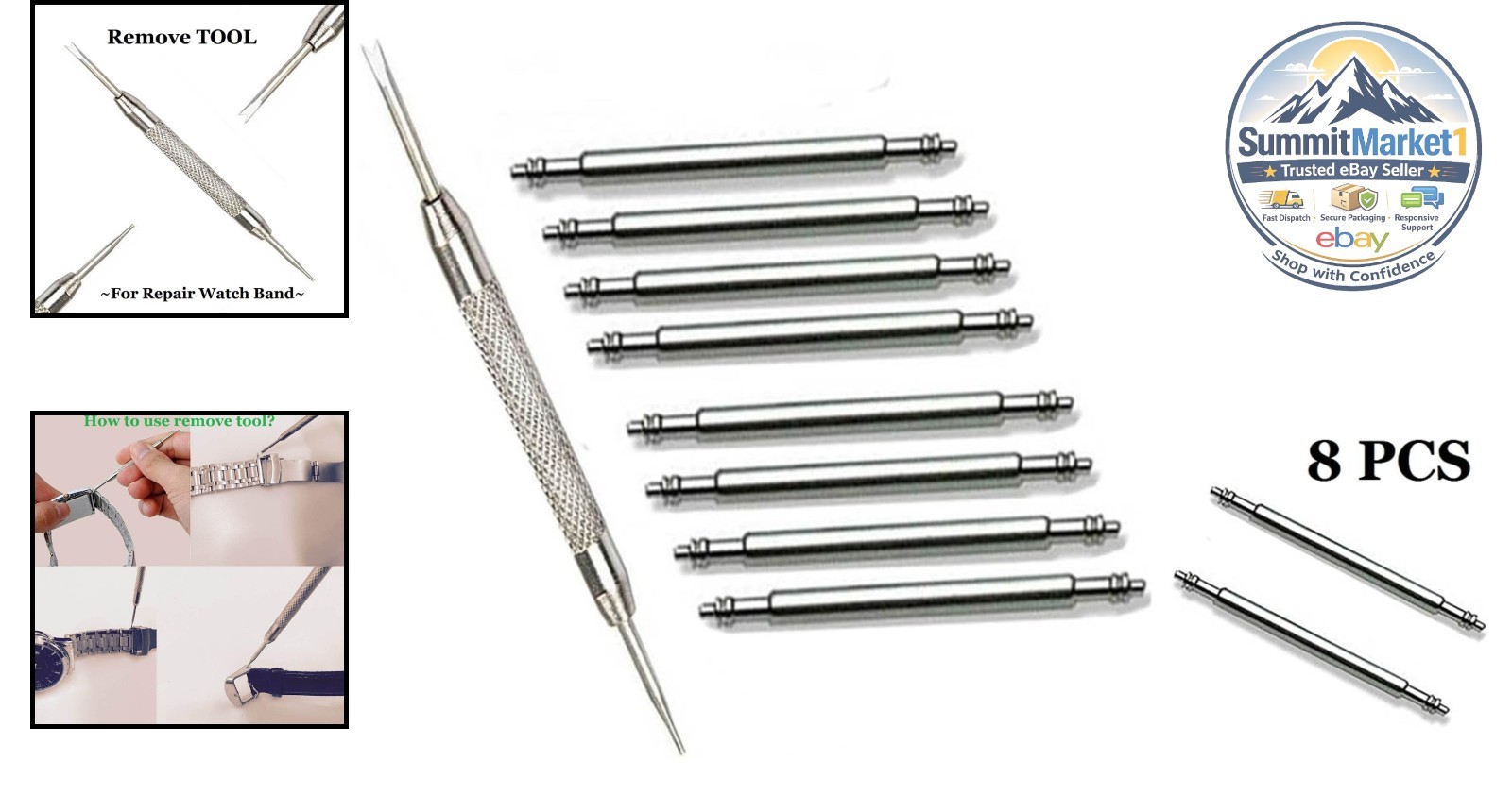 19mm Spring Bar Watch Pins Replacement 8 PCS 1.5mm Diameter