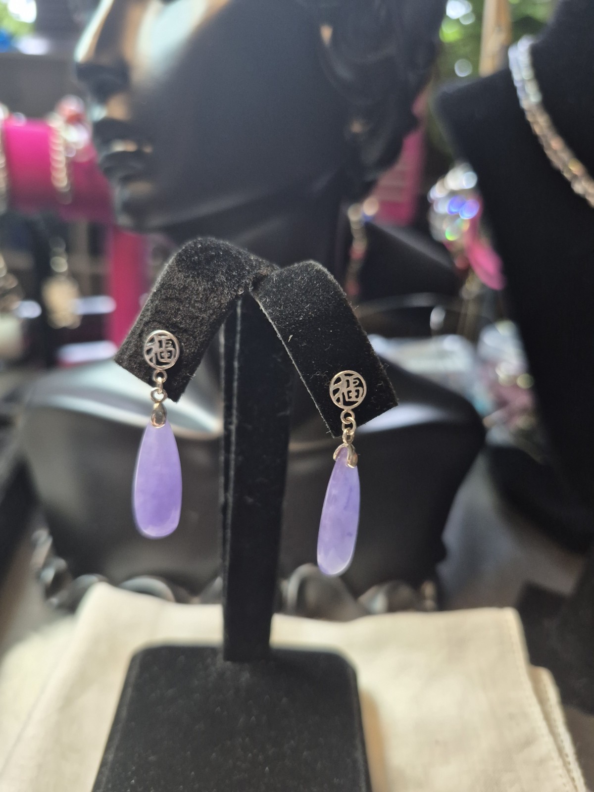 Georgous Lavender Jade 925 stud dangle earrings Good Fortune :)