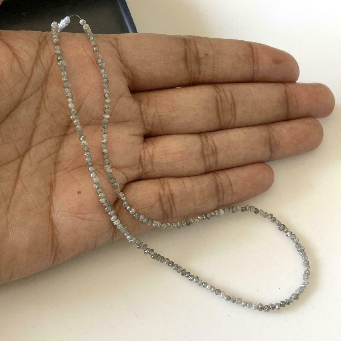 4 Inc 2mm To 2.5mm Grey Raw Uncut Natural Diamond Bead Smooth Round Beads Strand