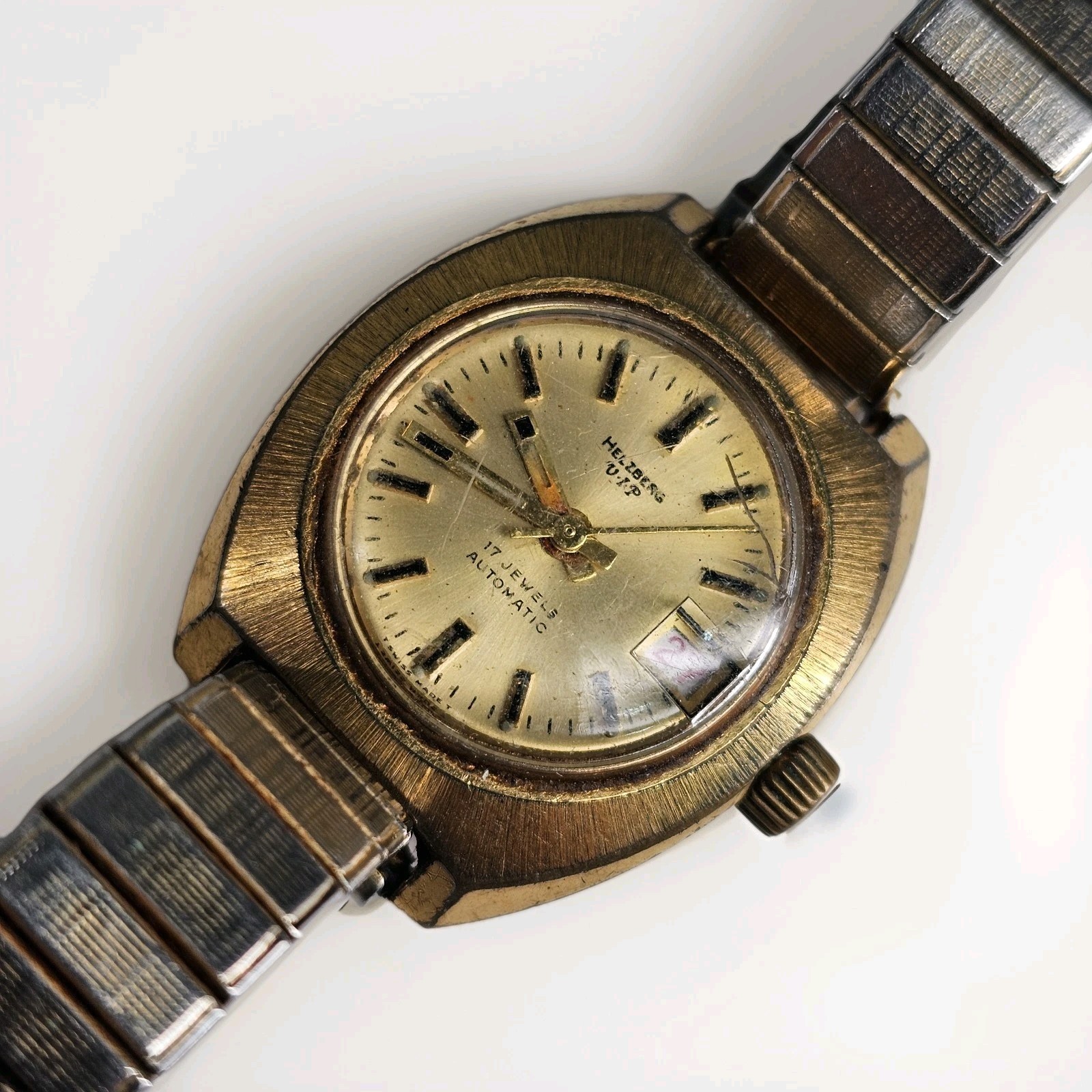 Vintage Helzberg VIP Ladies Wristwatch Autmatic 17 Jewels Parts/Repair Gold Tone