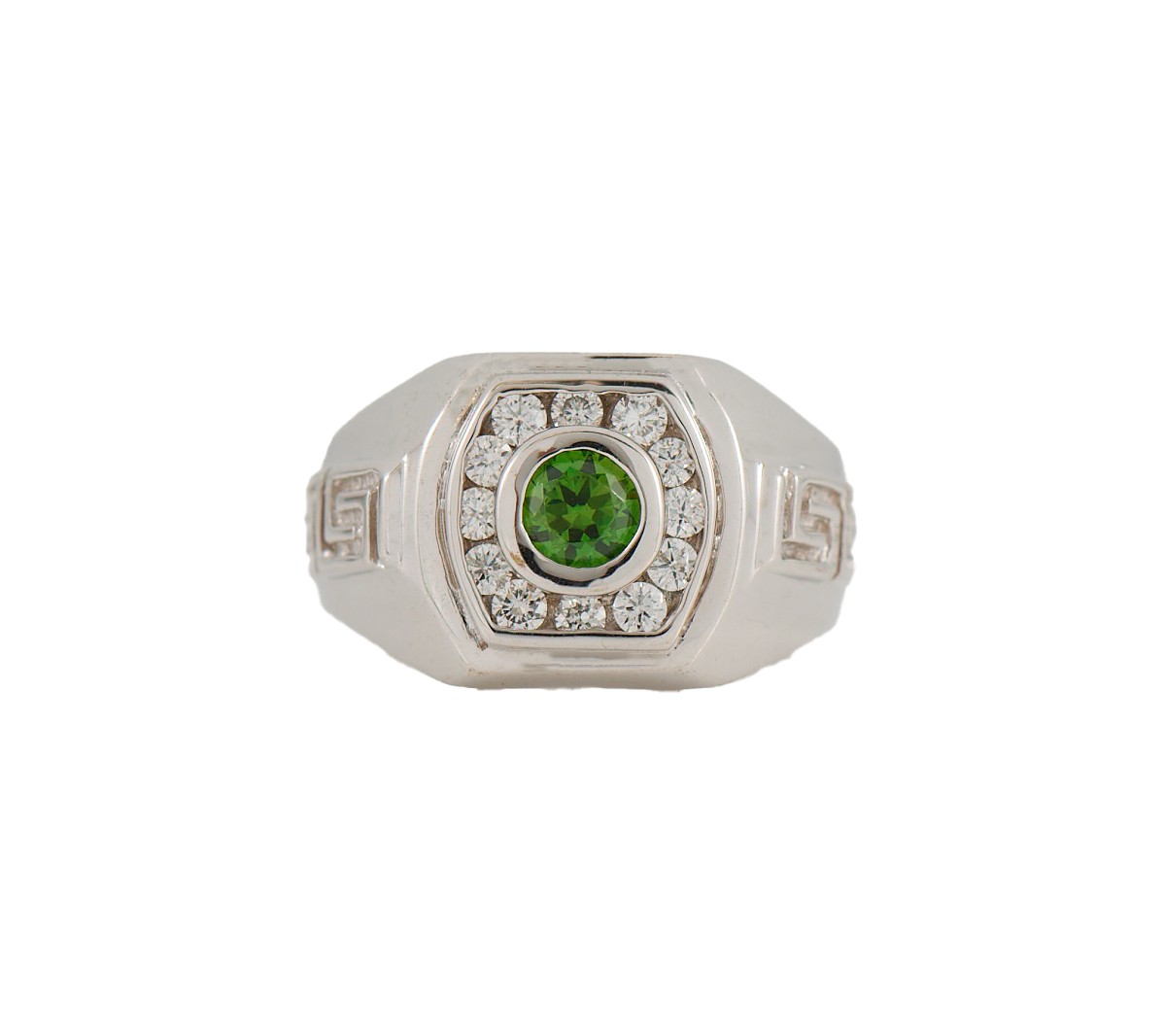 Gents 0.60ct Demantoid Garnet and 0.70ctw Diamond Halo Signet Ring in 18K