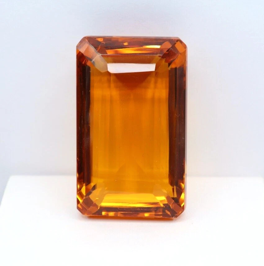 105 Ct GIE Certified Natural Brazilian Emerald Cut Yellow Topaz Loose Gemstone