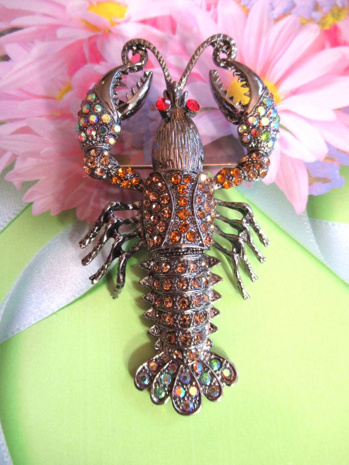 LOBSTER CRAWFISH MULTI-COLOR RHINESTONES CLEAR GEMSTONE BROOCH YOU CHOOSE