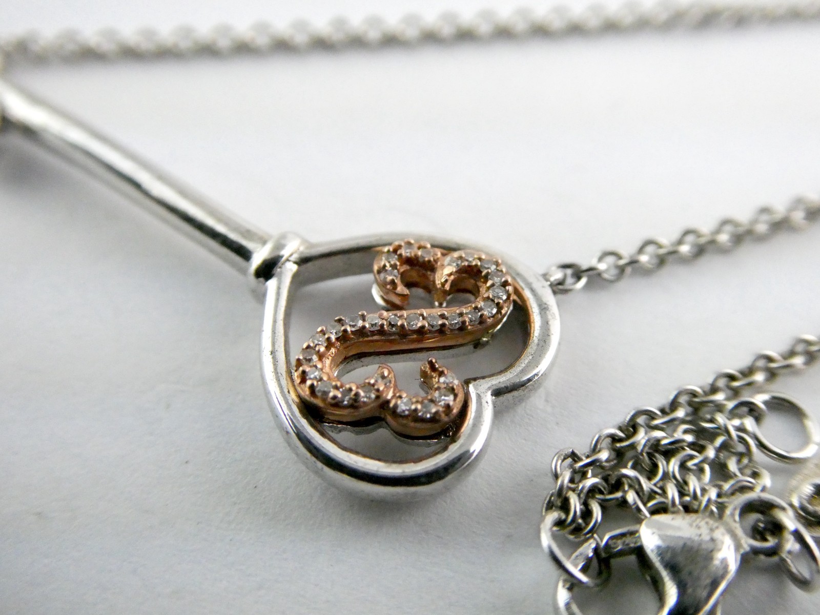 Jane Seymour Open Heart Sterling Silver 10k Natural Diamond Key Pendant Necklace