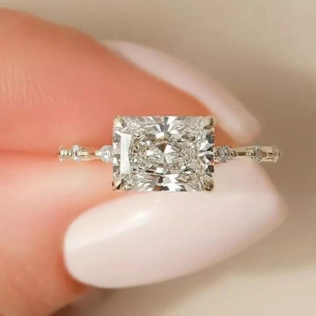 2.55 Ct Radiant Cut Lab Created Diamond Engagement Ring 14K White Gold Plated