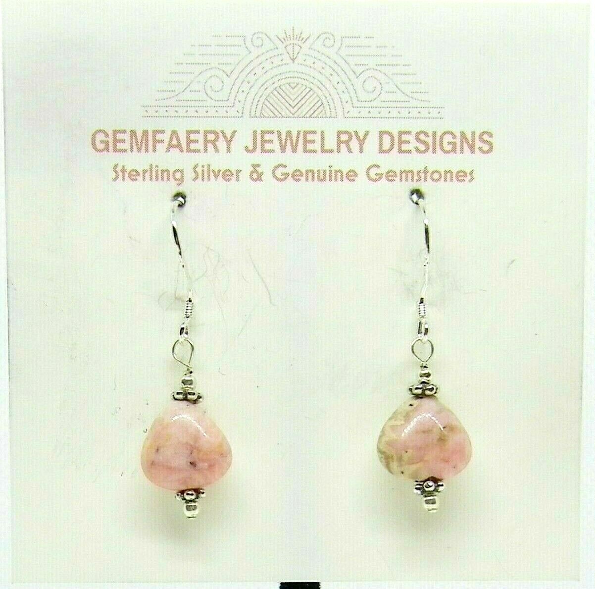 Sterling Silver RHODOCHROSITE Petite Dangle Earrings #5862…Handmade USA