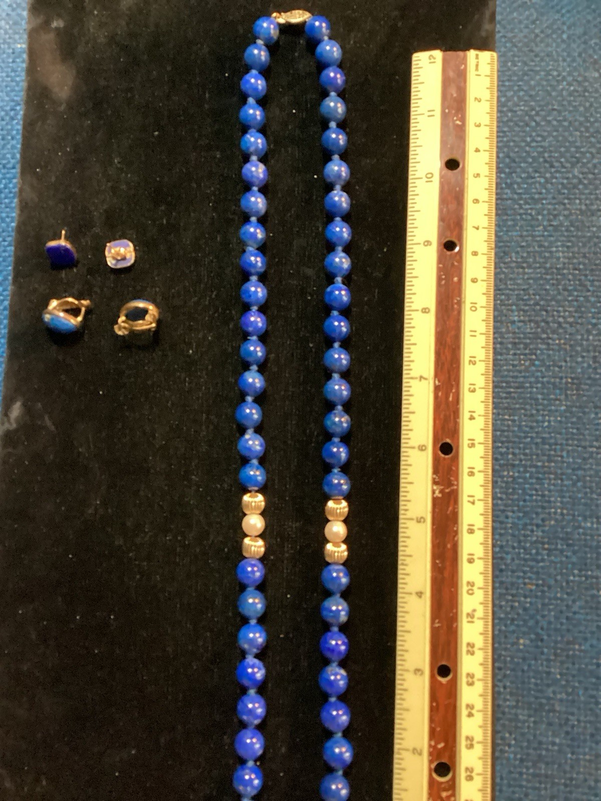Lapis 24 Inch Long Necklace And 2 Pairs Matching Earrings In My Photos!