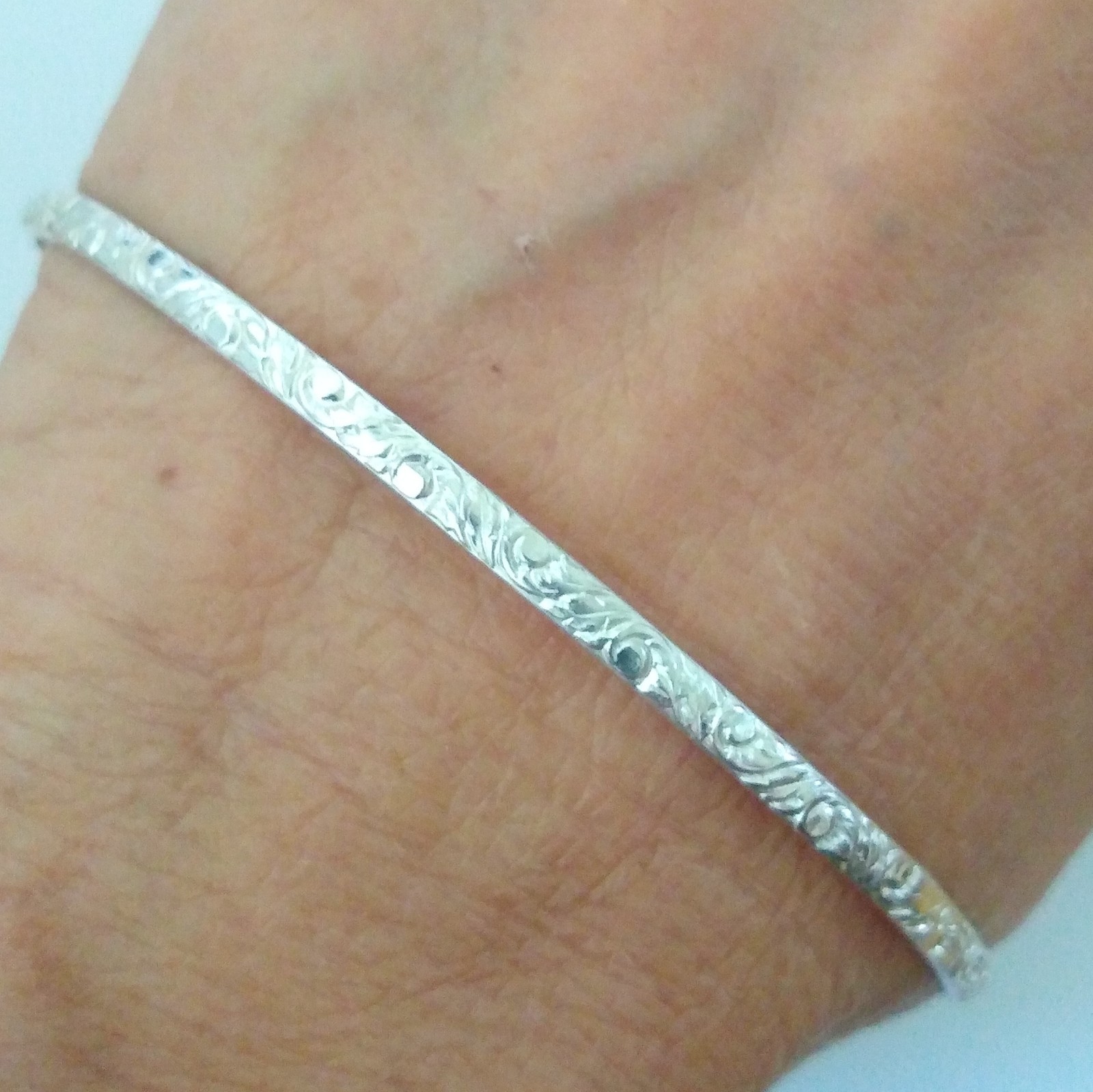 Vintage Sterling Silver 925 FANCY Bangle Bracelet Size 8.25″ 3.5mm