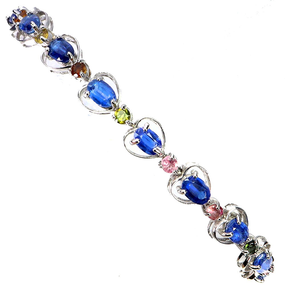 925 Sterling Silver Bracelet Oval Kyanite 6x4mm Tourmaline Gemstone Jewelry 7in