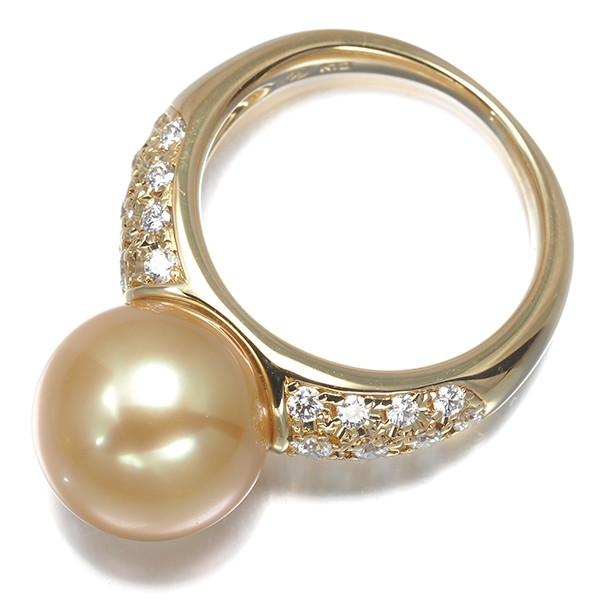 Auth TASAKI Ring Golden South Sea Pearl 10.9mm Diamond 0.39ct US5 18K YG