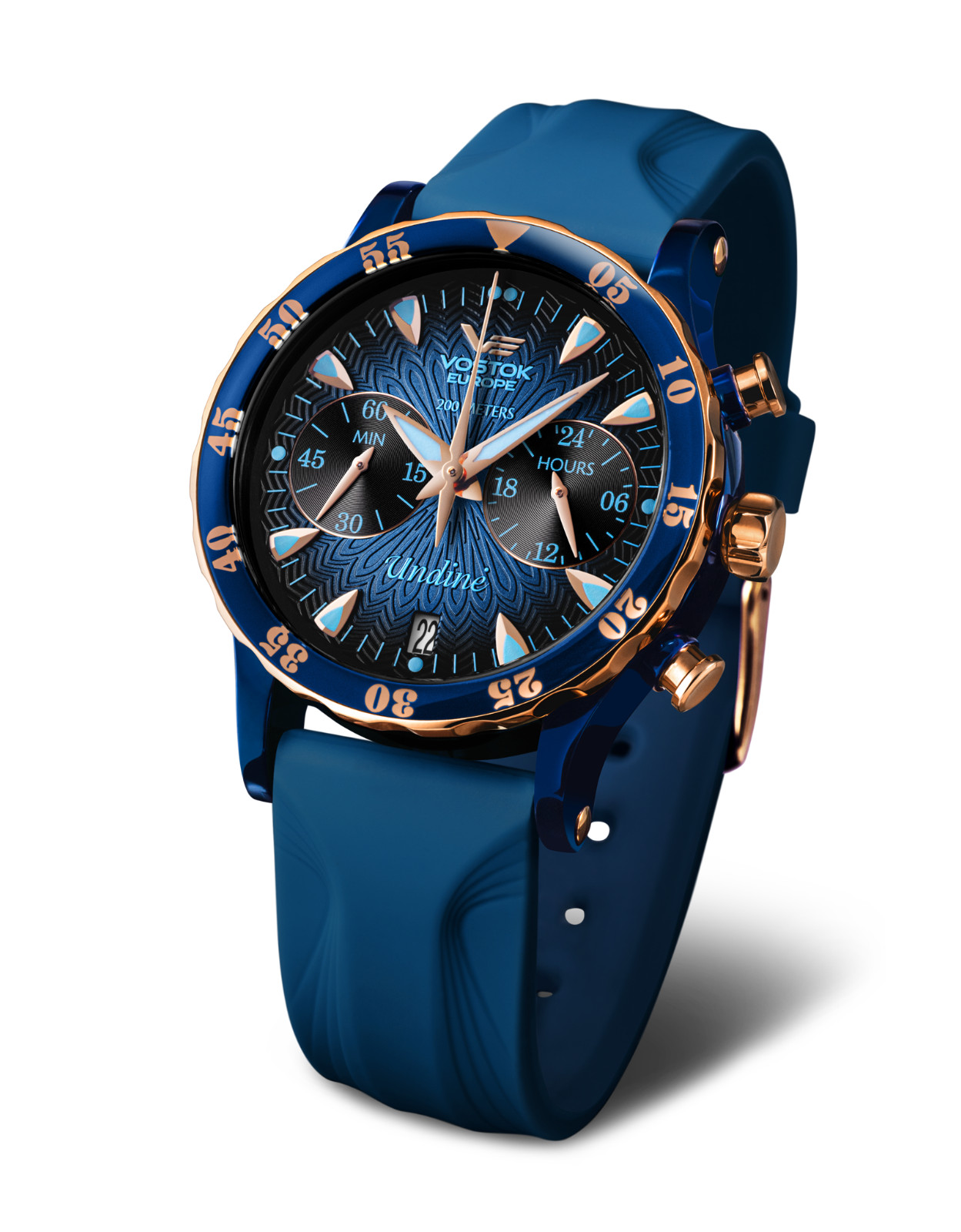Vostok Europe Undiné Chronograph VK64-515E628 Blue Mecha-Quartz Diver Watch 39mm
