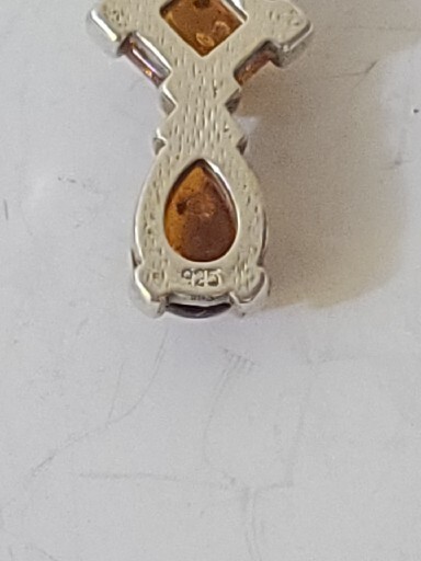 Sterling 925 Silver Honey Baltic Tear Drop & Square Forms Of Ambers Pendant