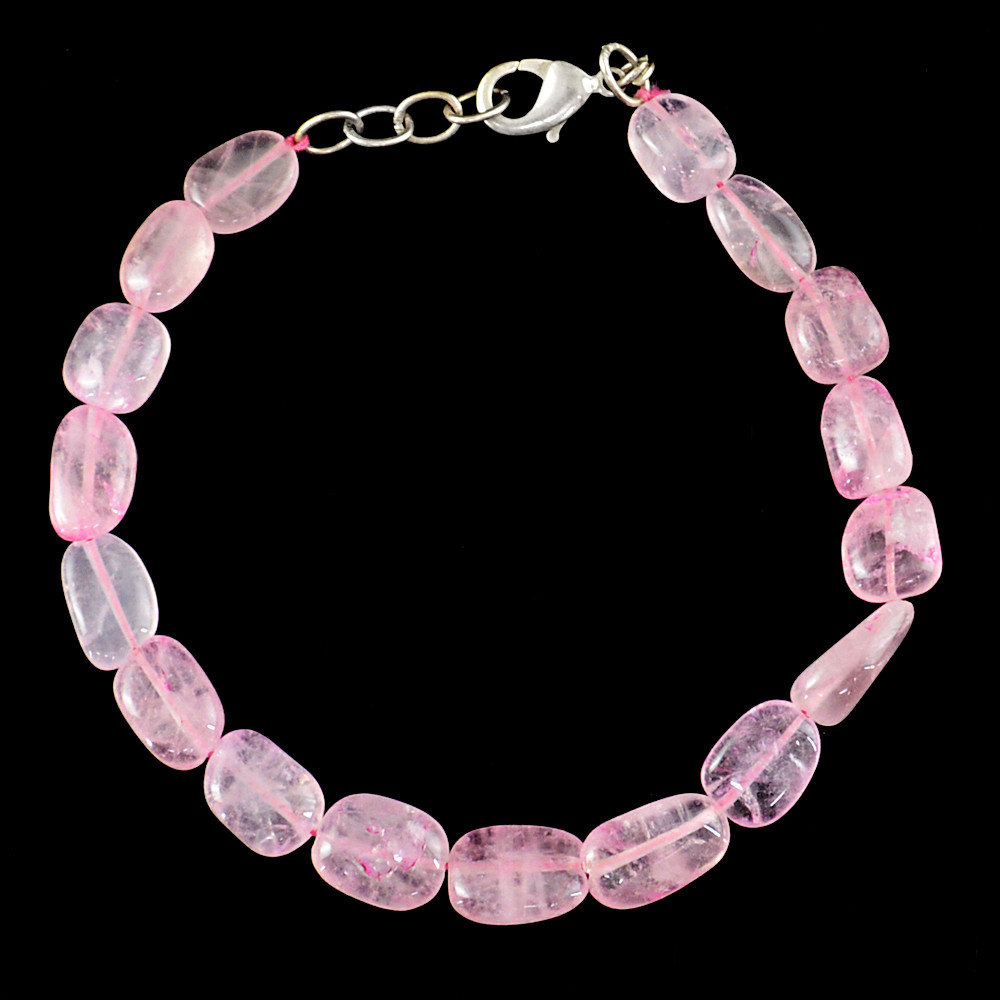 100.00 Cts Earth Mined 8 Inches Long Pink Rose Quartz Untreated Beads Bracelet