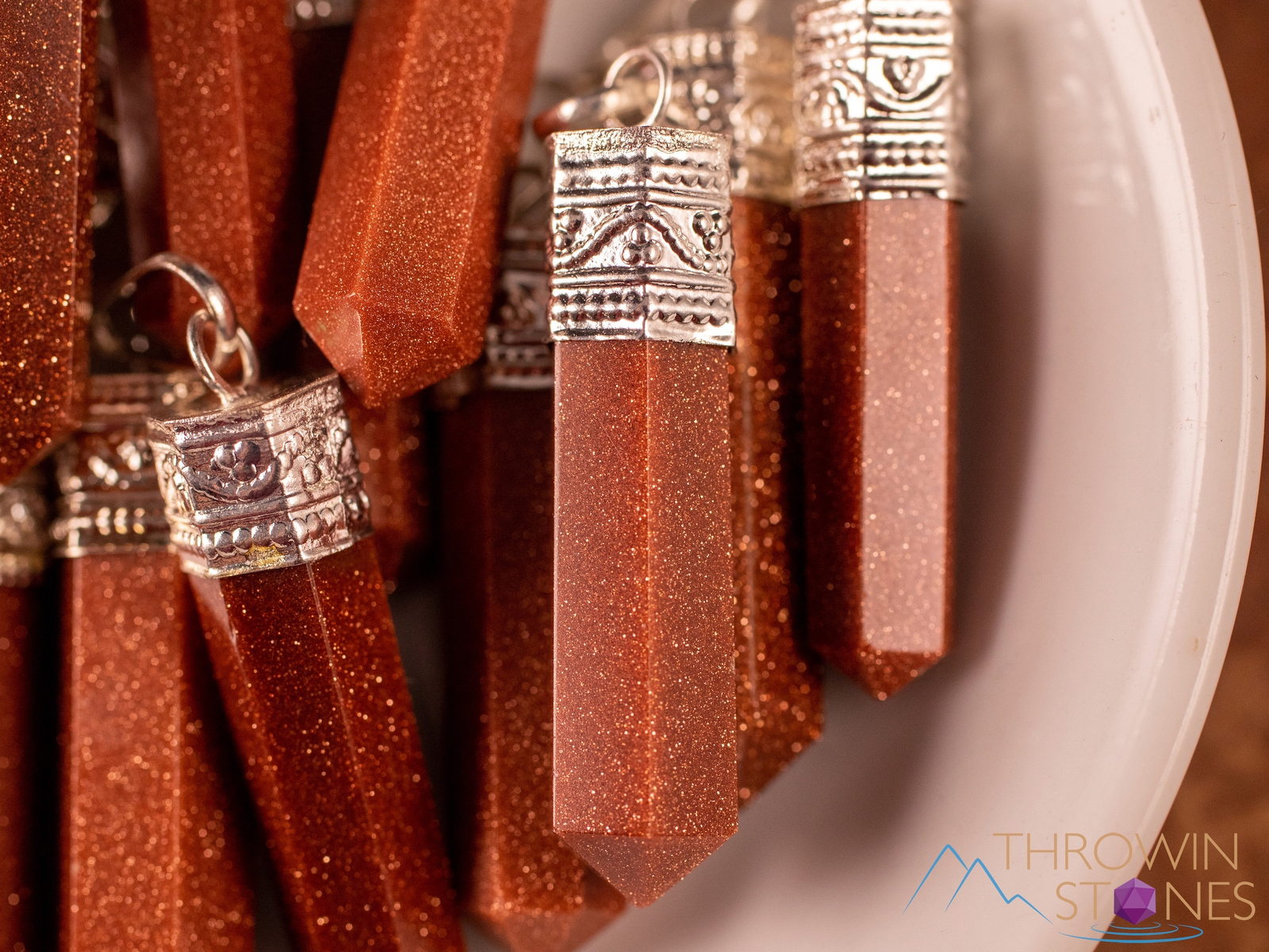 GOLDSTONE Crystal Point Pendant – Pendulum, Handmade Jewelry, Gift, E1925