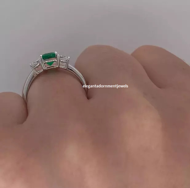 Sparkle Green Emerald Cut Simulated Emerald & Moissanite 10K White Gold Ring