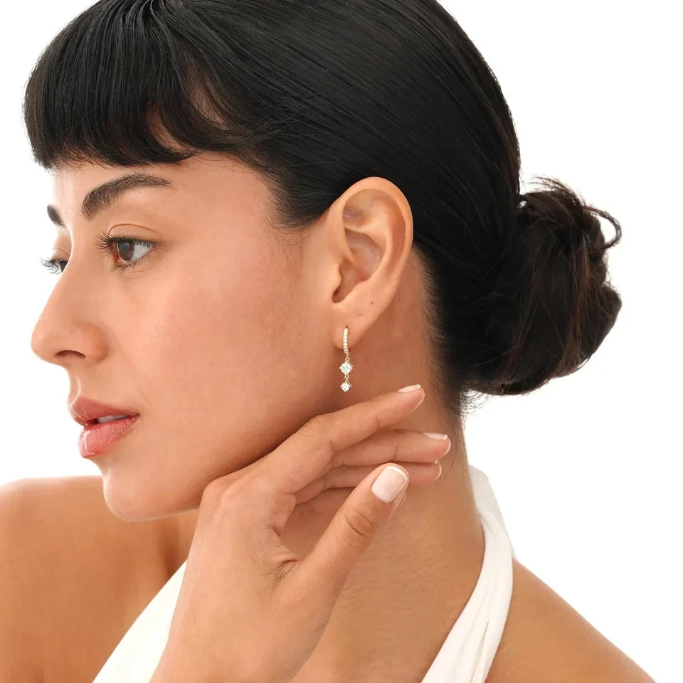 Unique Gift Round Lab Grown Diamond Dangle Drop Cluster Earrings 14k Yellow Gold