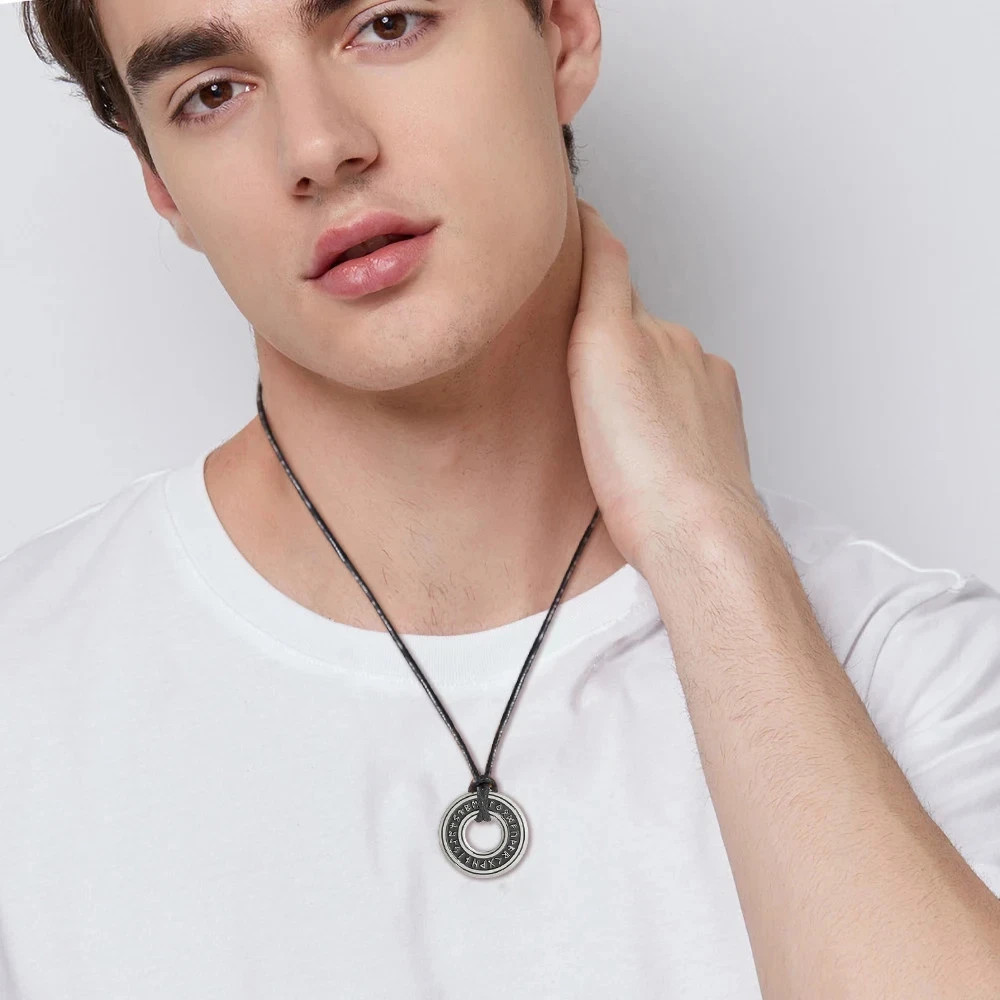 Viking Vintage Nordic Rune Necklaces for Men Stainless Steel Norse Runes Pendent