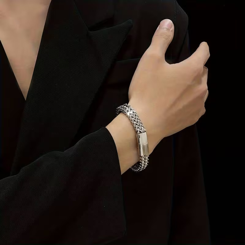Premium Stainless Steel Mens Braided Chain Bracelet Stylish Square Links 9 IN US