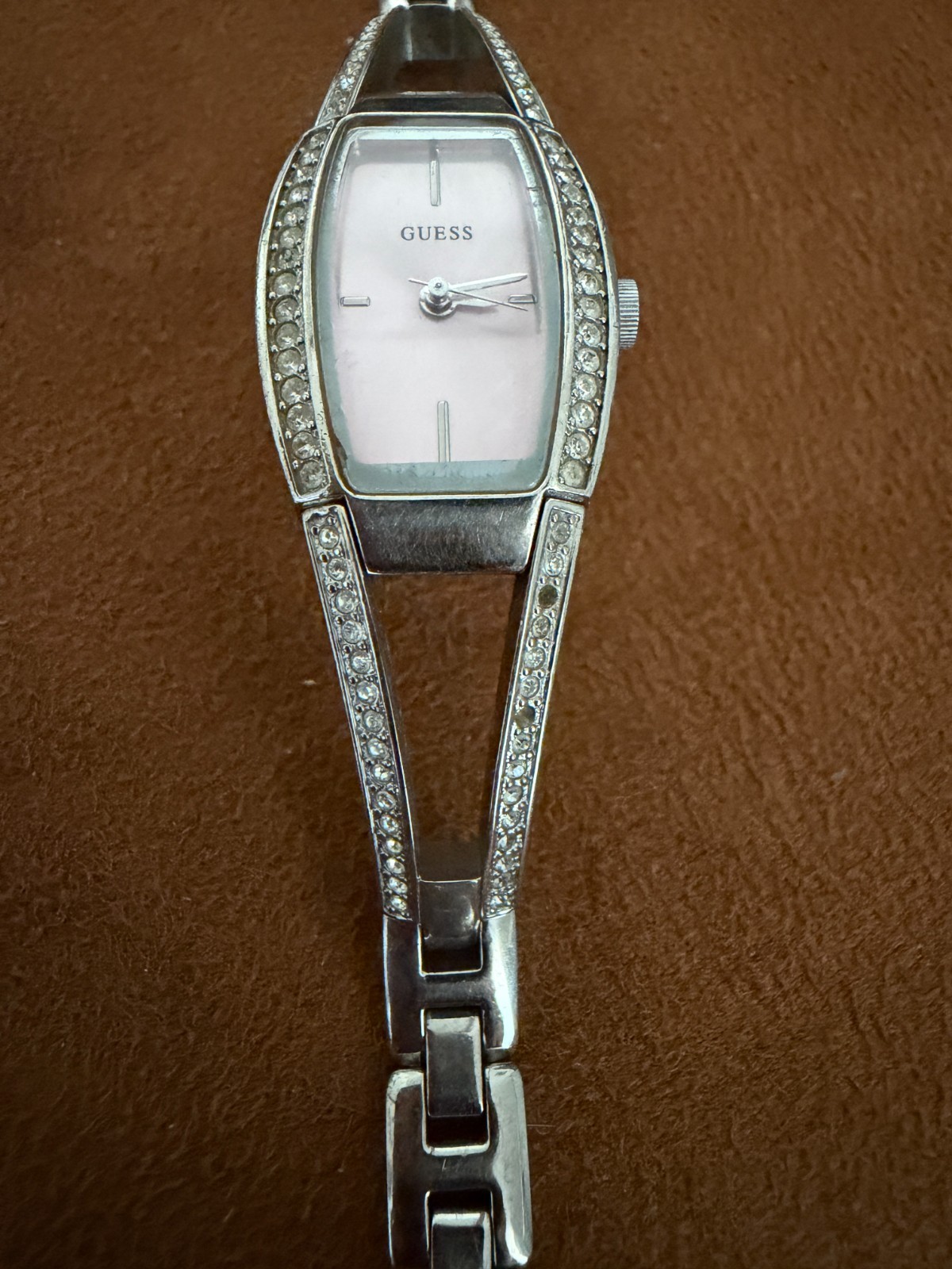 Guess Women’s Pink Dial Crystal Bracelet Watch AS IS Not Working Repair Parts