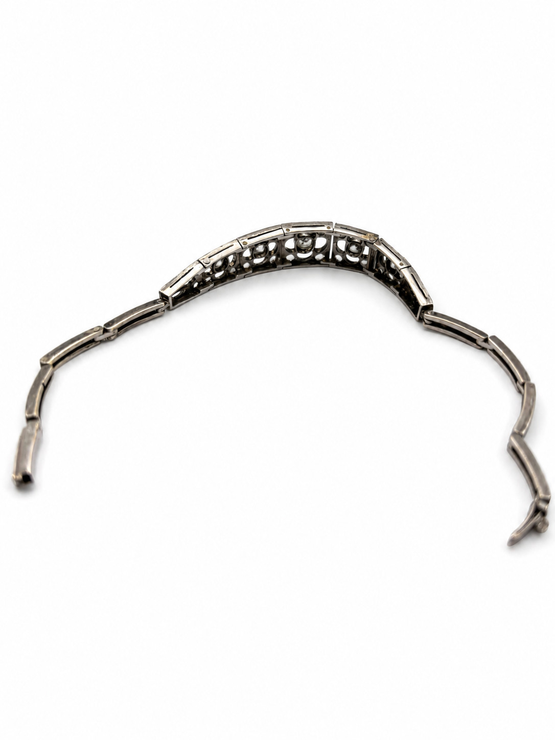 White Gold-Filled and Diamond Art-Deco Open Work Line Bracelet