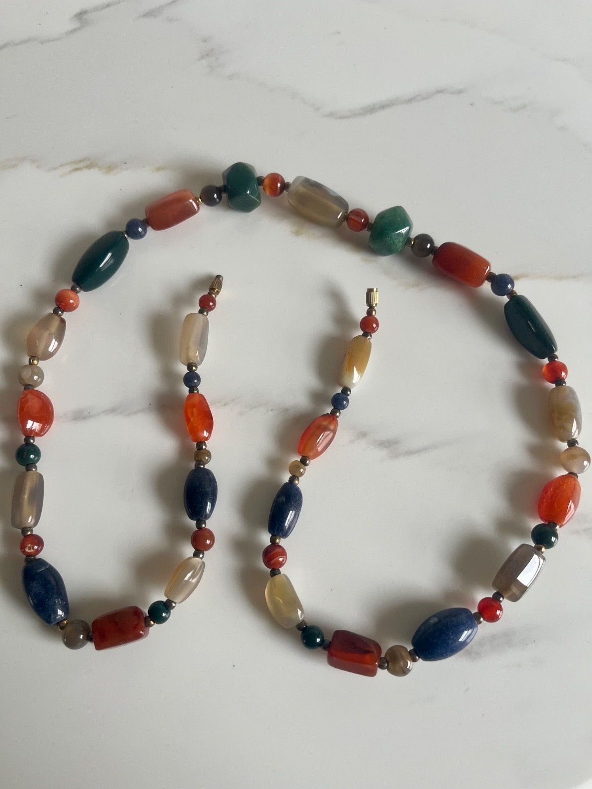 Lot of 2 Vintage Multi Color Agate Quartz Beads Various Gemstones Necklaces