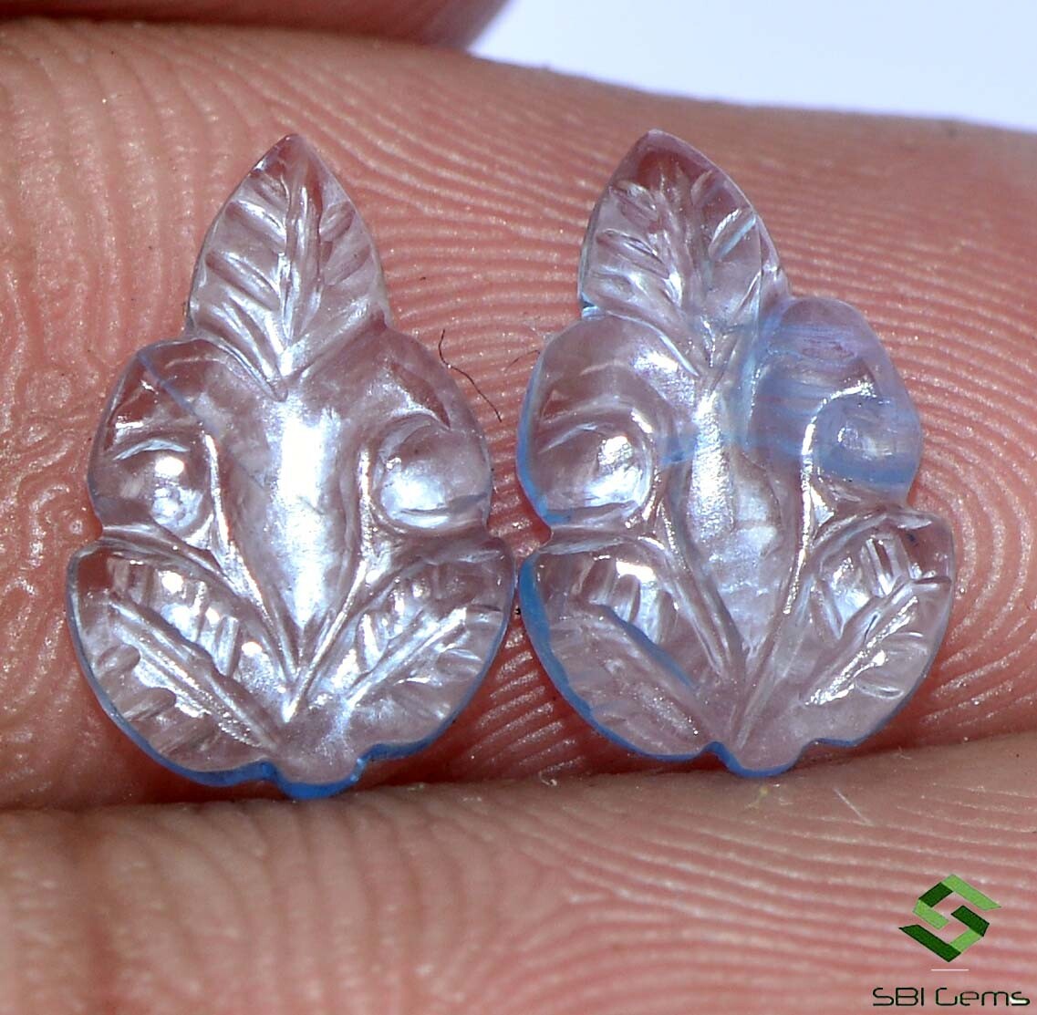 7.21 Cts Natural Blue Topaz Hand Made Pair Carving 13×8 mm Flower Shape Gemstone