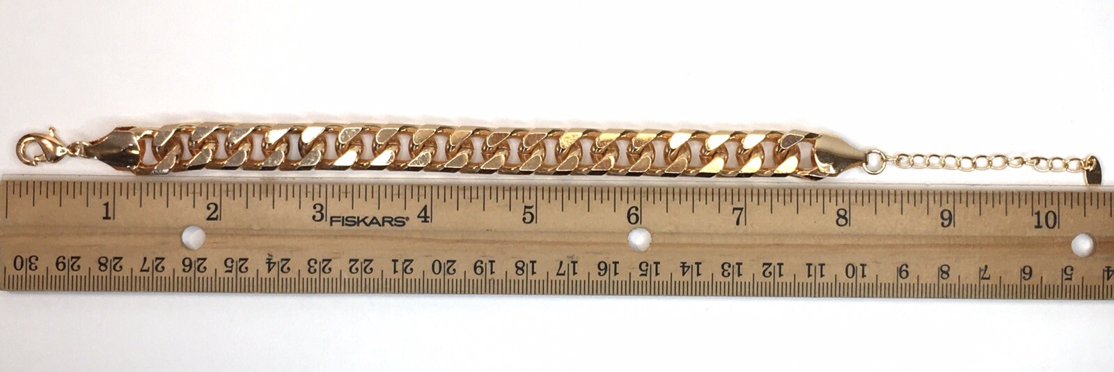 Gold Tone Chunky Curb Link Bracelet Signed But Can’t Identify 8″ + 2″ Extender