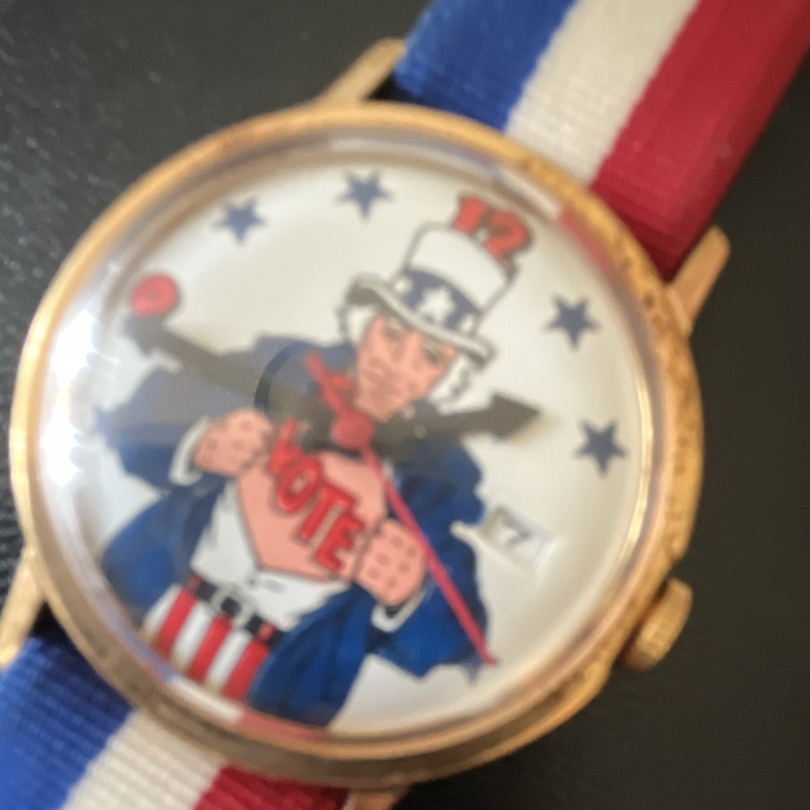 Uncle Sam Vote Patriotic Analog Wristwatch Arabic 12-Hour, RWB Fabric Strap