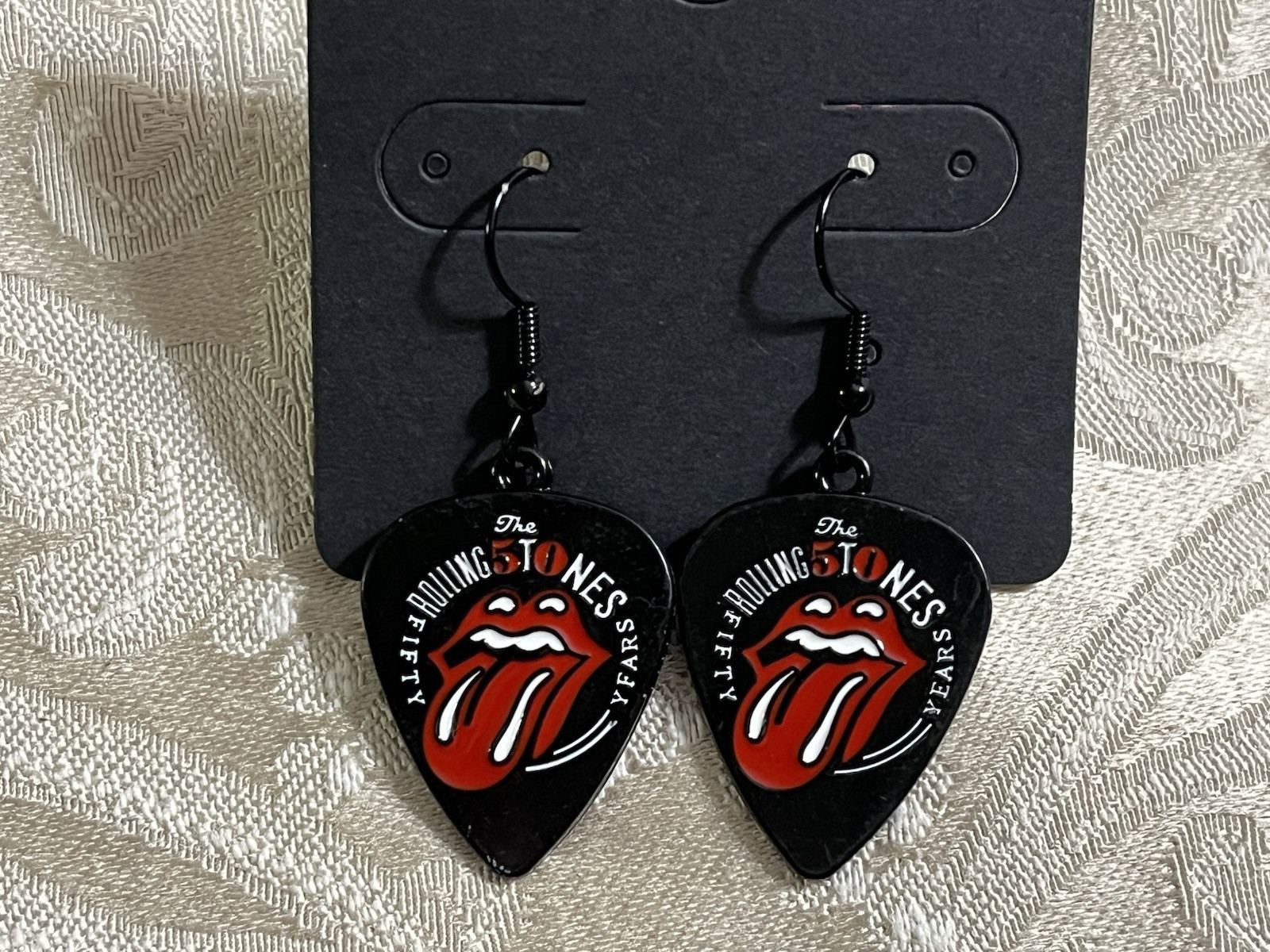 The Rolling Stones 50 Years The Stones Black Metal Dangle Band Music Earrings