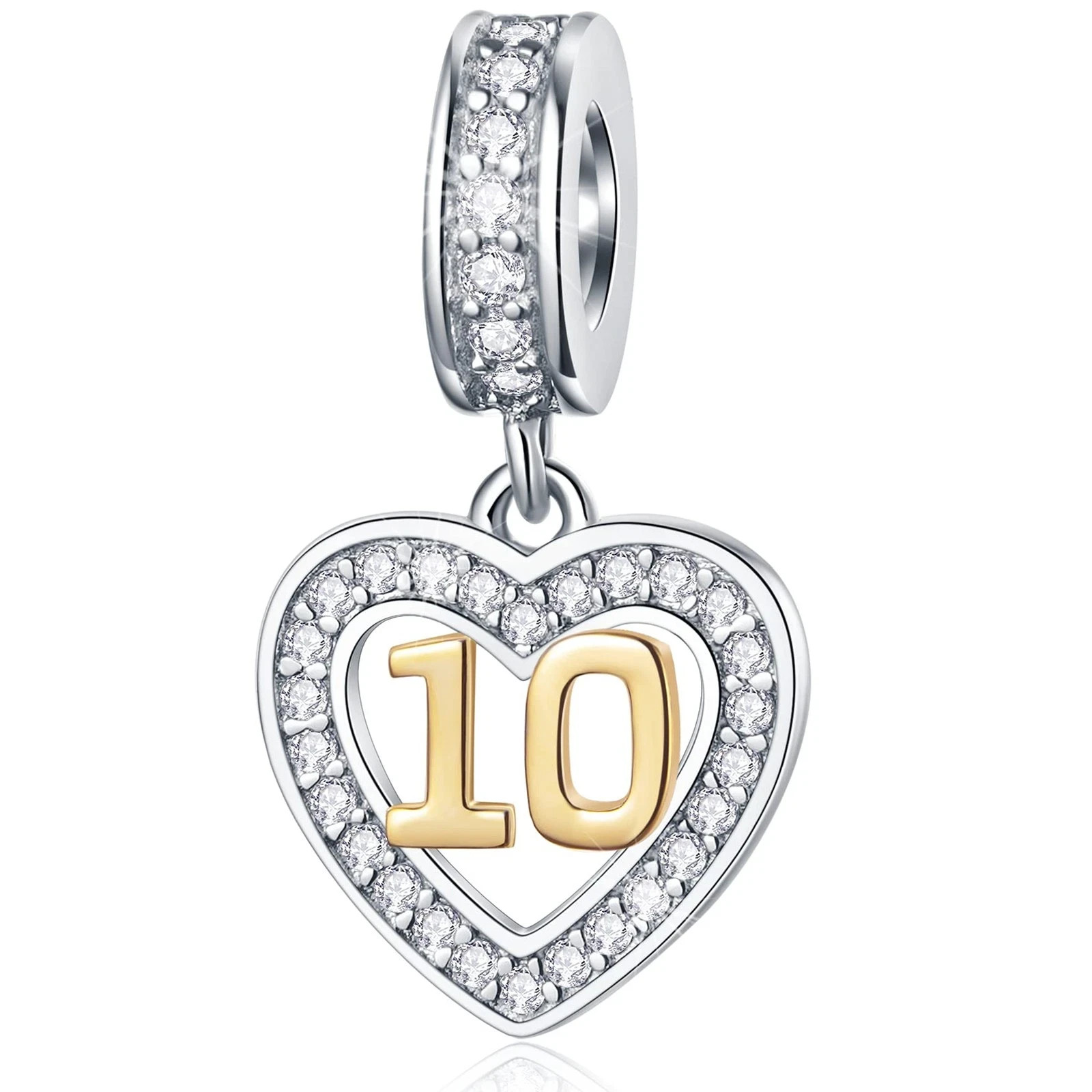 10 Years Old Anniversary Charms fits DIY Bracelet, 925 Sterling Silver N