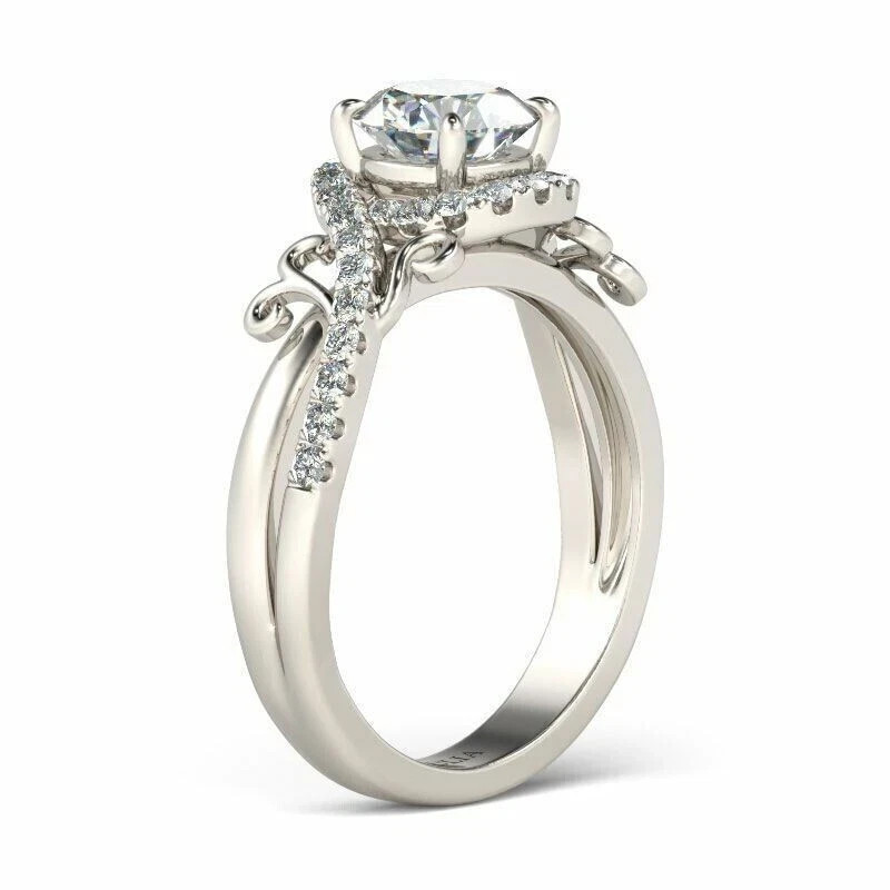 2.00Ct Lab Created Diamond Round Cut Inspire Ring 14K White Gold Plated Silver