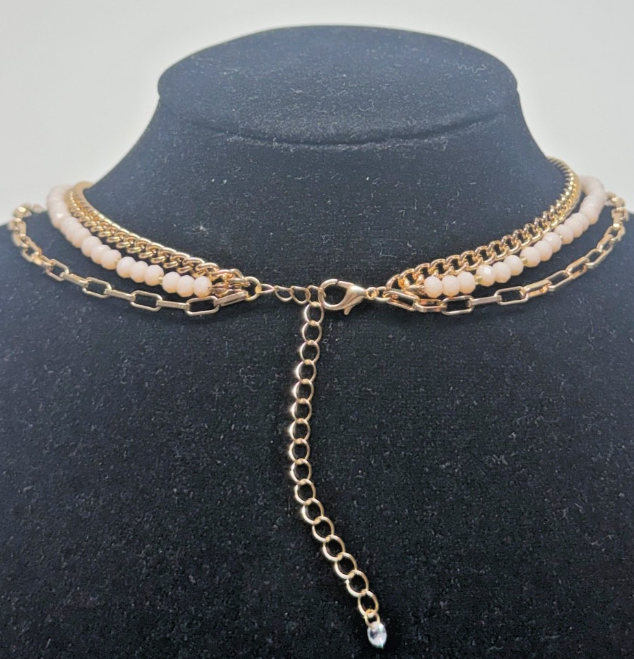 Three Layered Chained and Beaded Necklace