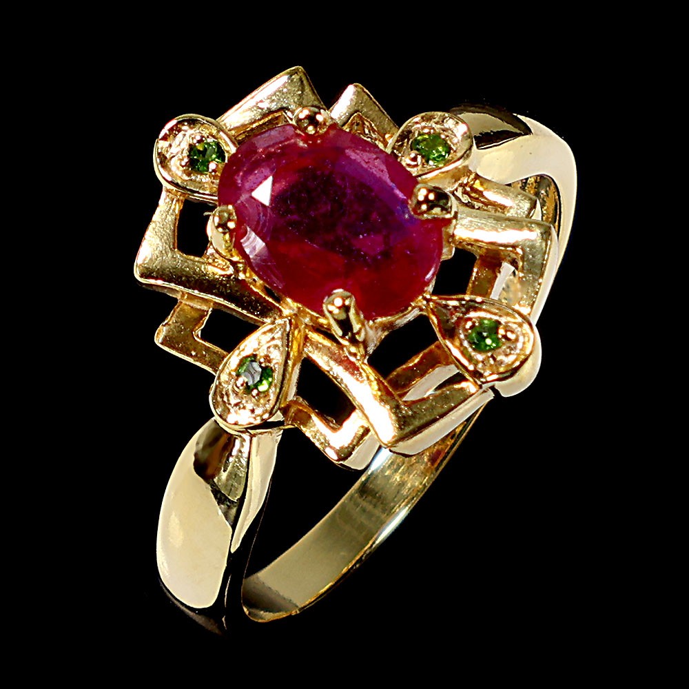 925 Sterling Silver Ring Oval Ruby 8x6mm Chrome Diopside Gemstone Jewelry Size 7