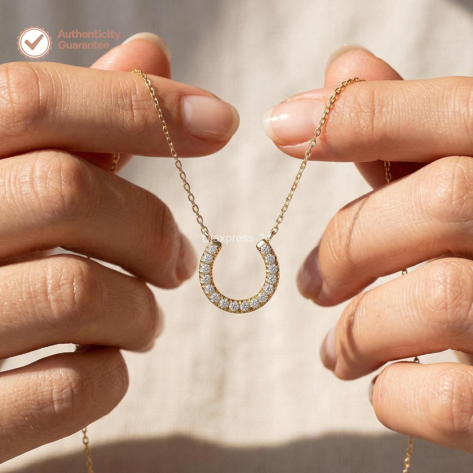 Round Cut Natural Diamond Women’s Lucky Horseshoe Pendant 14k Yellow Gold 18″