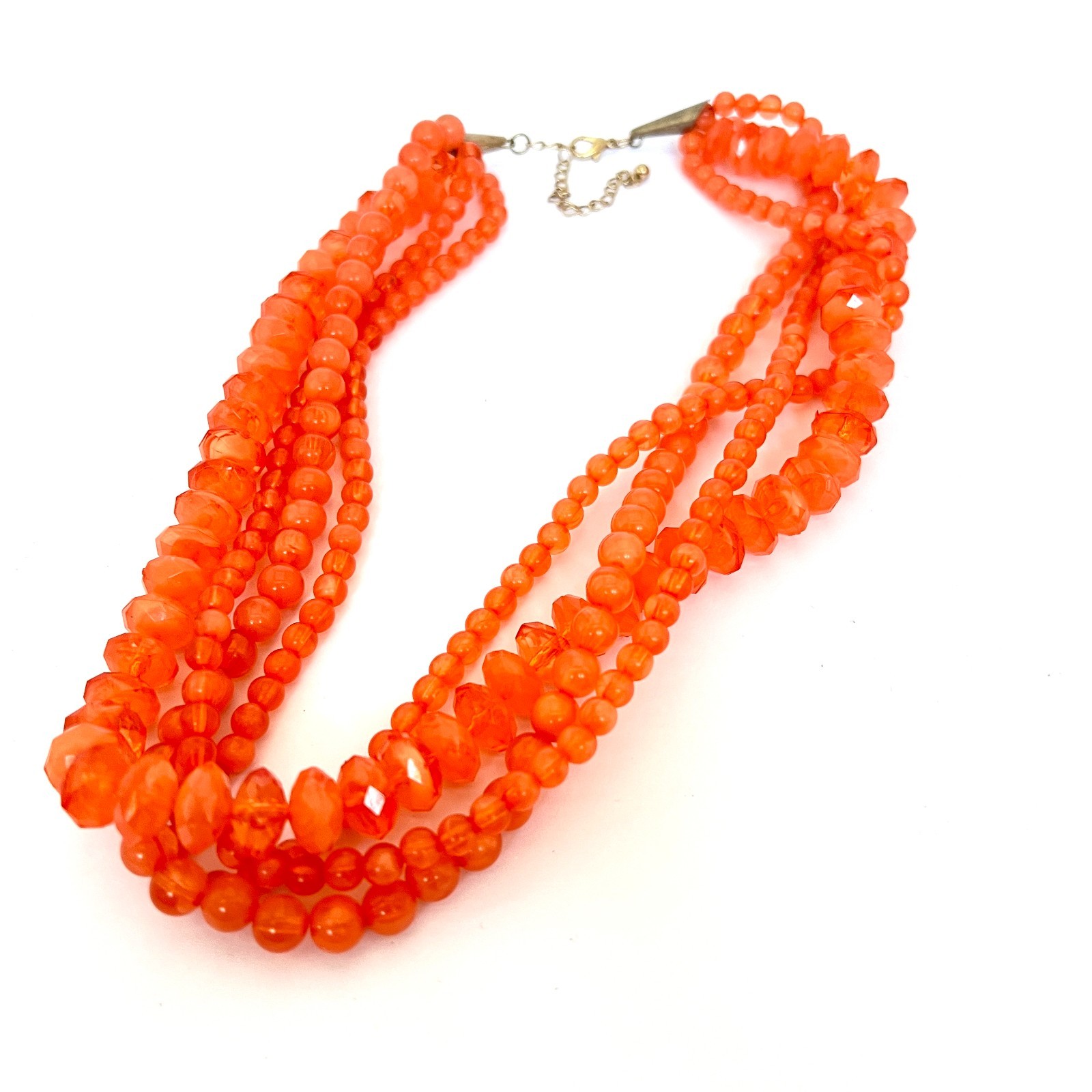 VTG Multi-Strand Orange Beaded Necklace Faceted Acrylic 20″ 4 Strands Adjustable