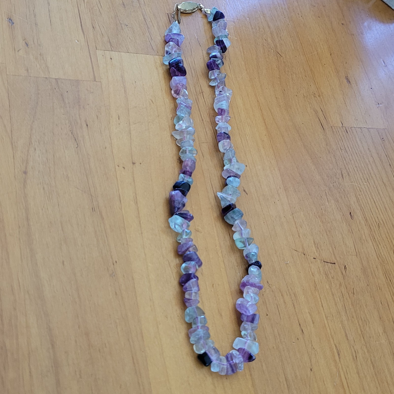Vintage Rainbow Fluorite Chip Bead Necklace Purple Green 15 Inch Natural