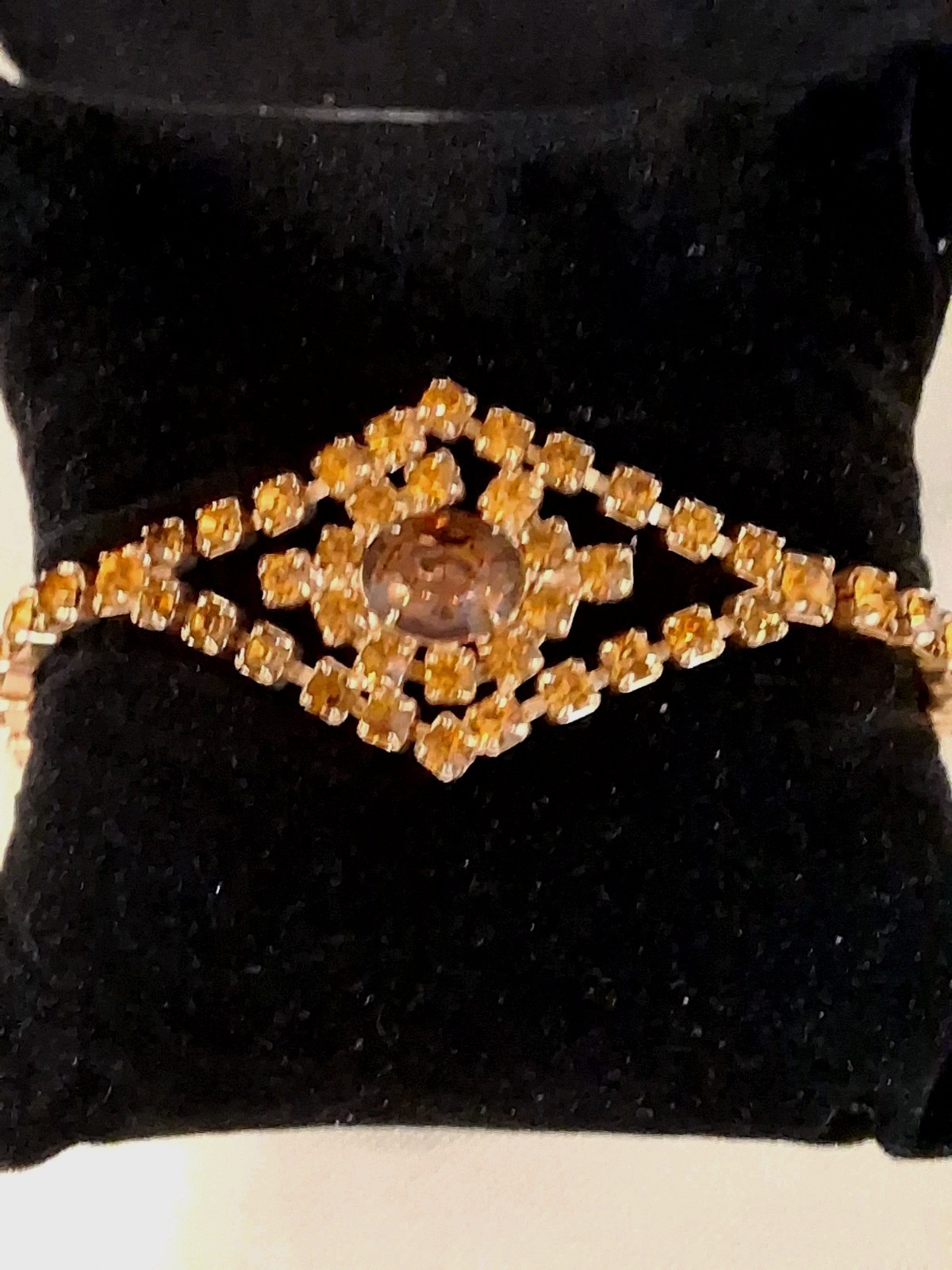Vintage ArtDeco Style Topaz Amber Color Rhinestone Cocktail Tennis Bracelet