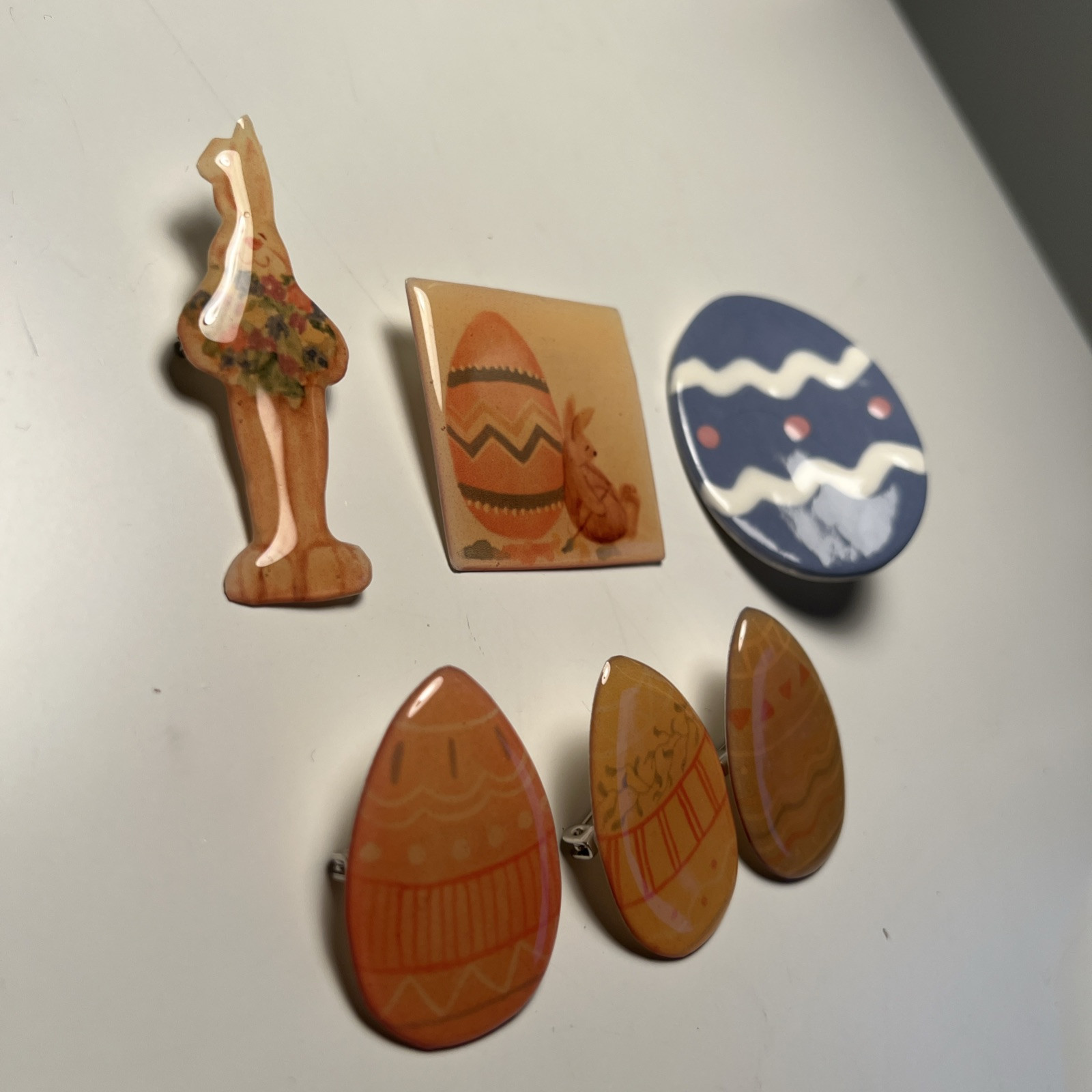 Vintage Easter Egg Pin Lot Ceramic Plastic Blue Bunny Rabbit Jewelry Brooch