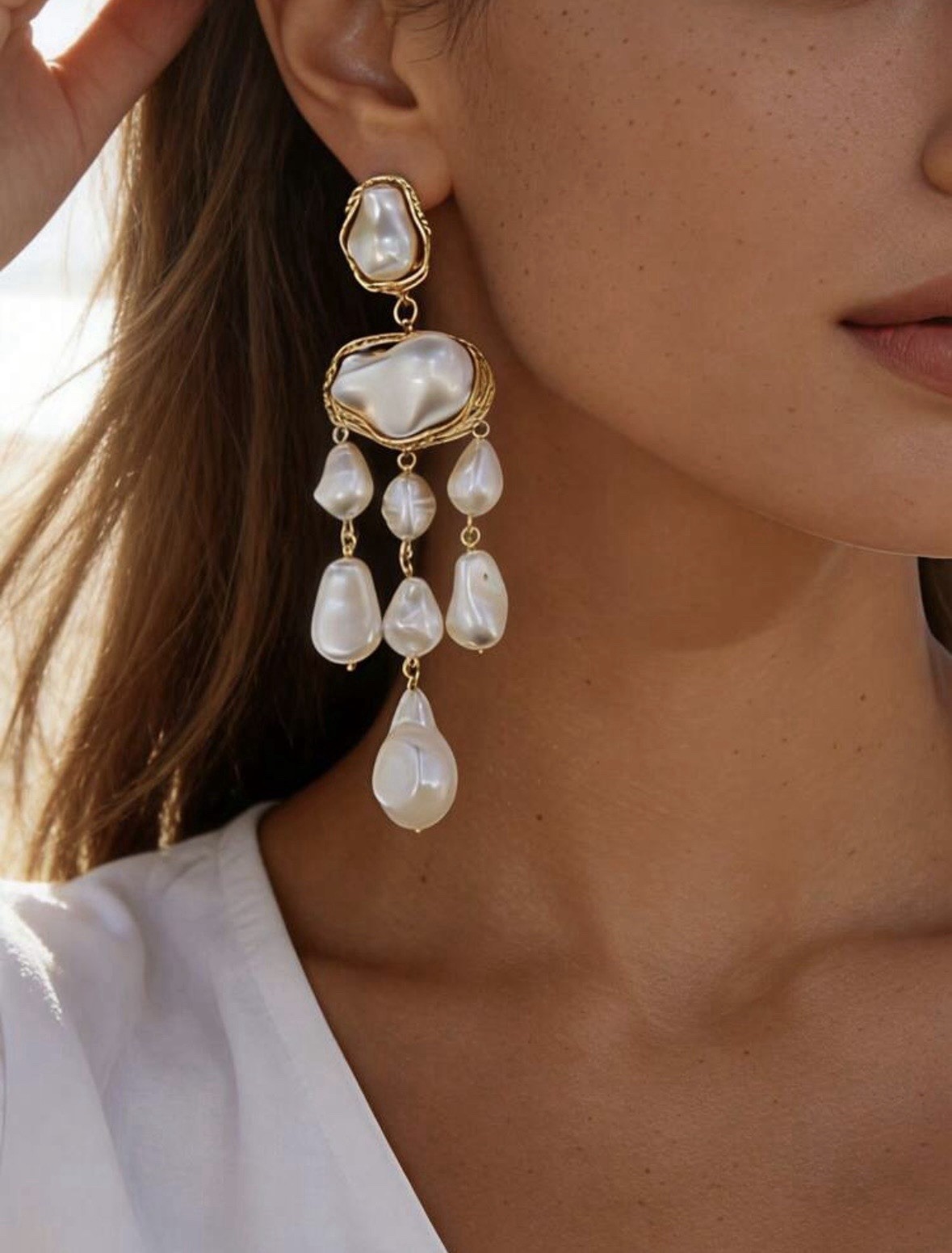 Pearl & Gold Chandelier Earrings