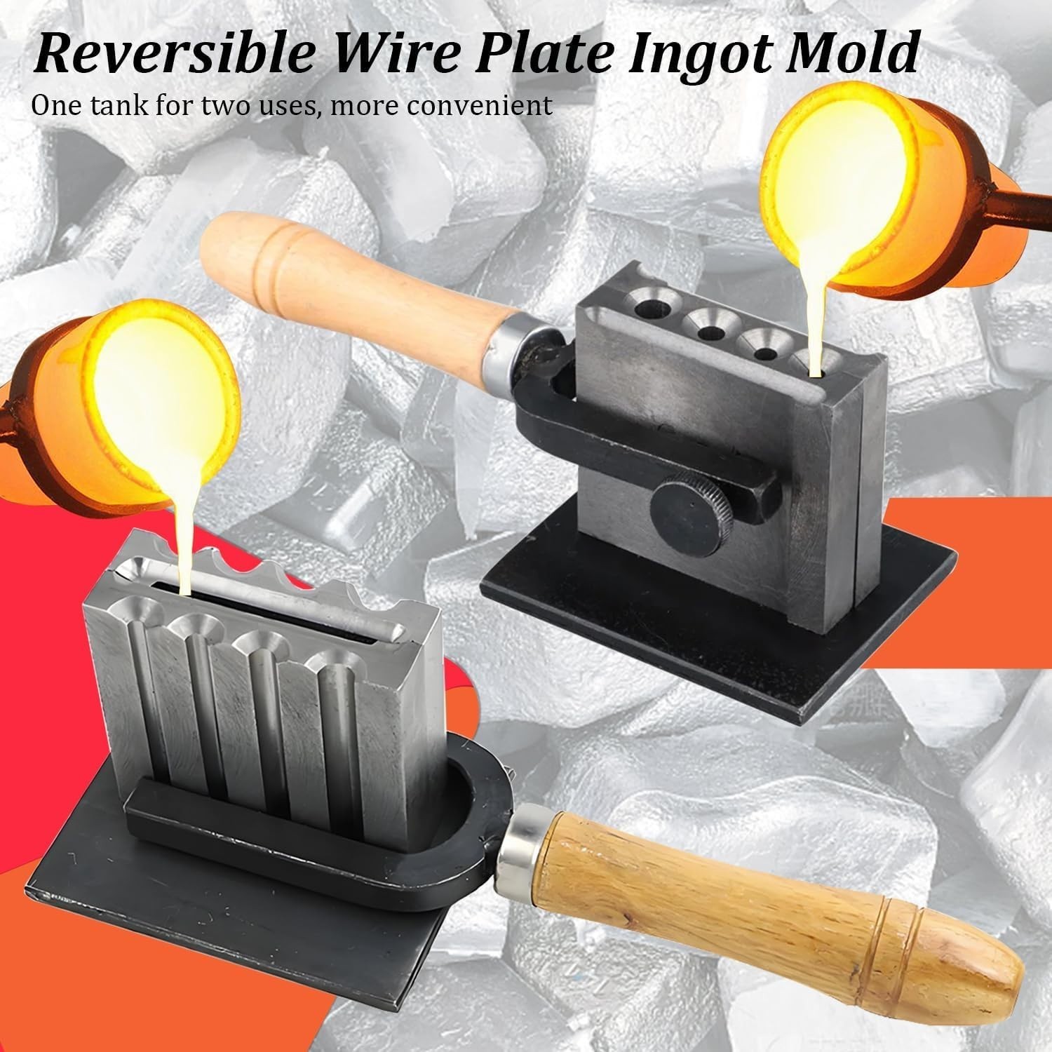 Compact Reversible Wire Plate Ingot Mold for Casting Gold & Silver – 3.5×2.8 in