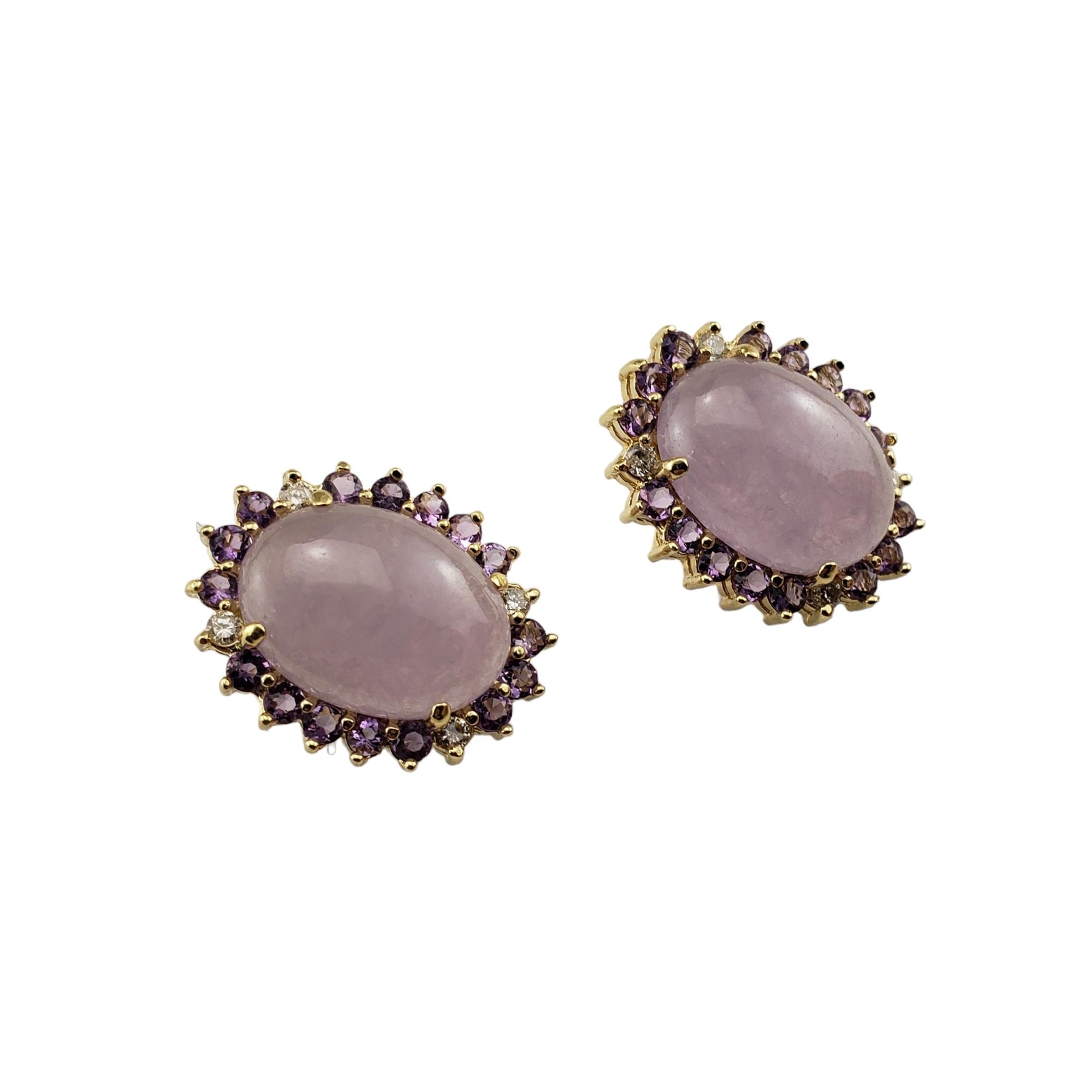 14K Yellow Gold Jade, Amethyst & Diamond Earrings #15759