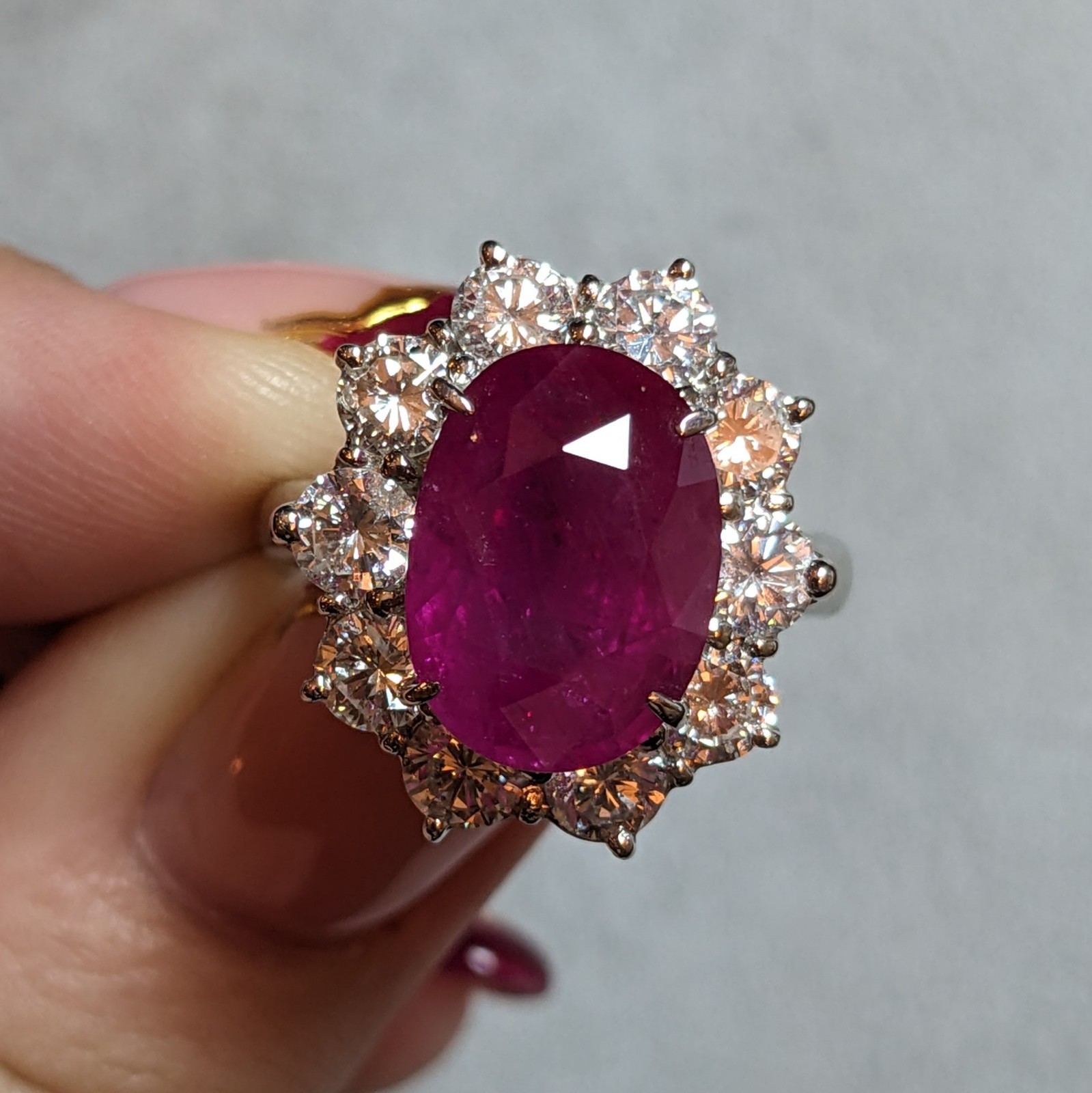 GIA Burma Heated Ruby 7.71 ct Oval in Diamond Platinum Ring – HM2421VN