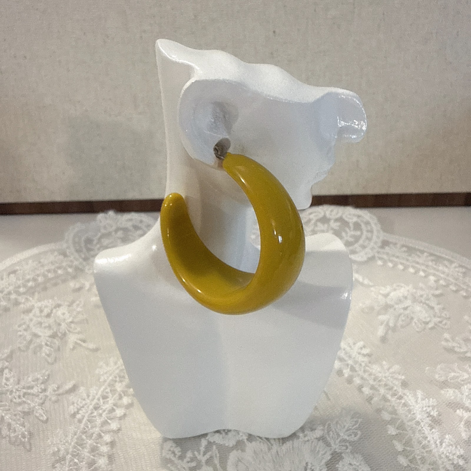 Mustard Yellow Resin Hoop Earrings Silver Plated Post Chunky Minimalist