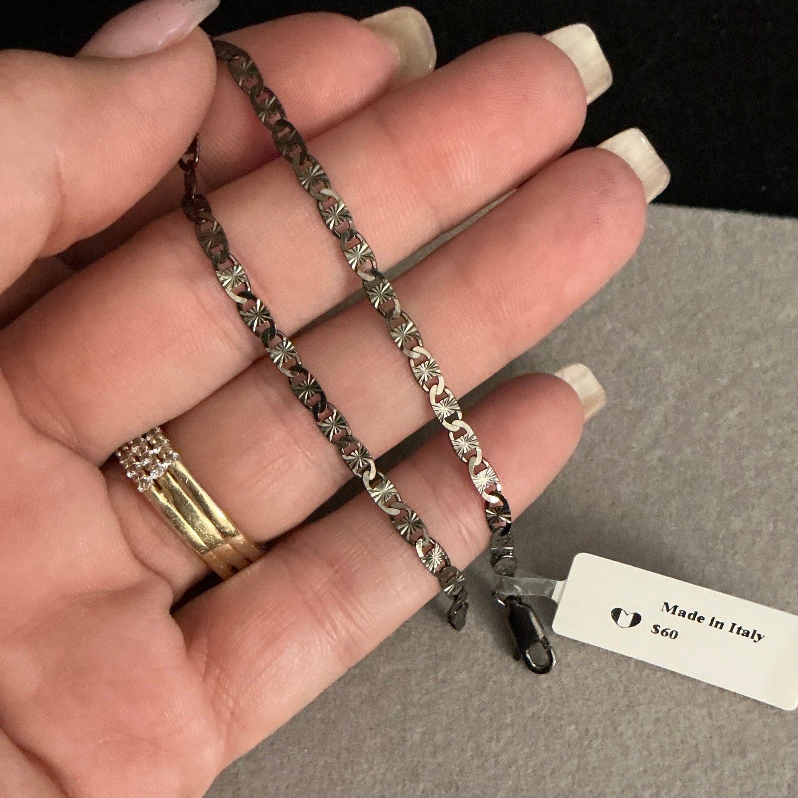 NEW-MADE IN ITALY 2.8mm Black Rhodium Sunburst Valentino Bracelet 7in~Retail $60
