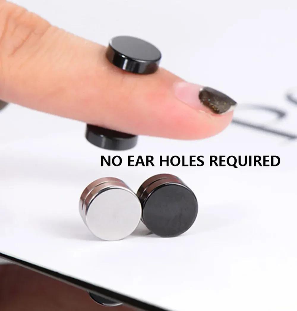 1/3pairs 6mm Crystal Magnetic No-pierce Stainless Steel Stud Earrings for Men Pu