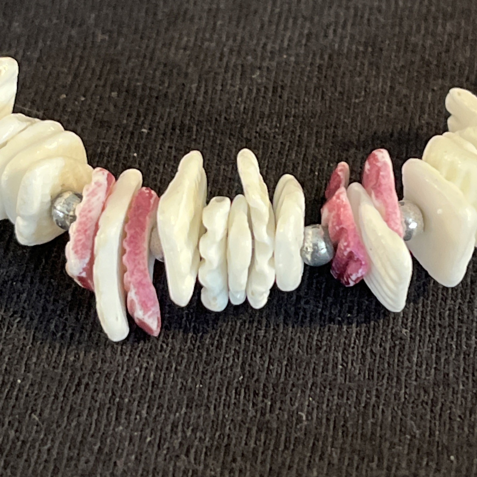 Vintage Hawaiian White And Pink Puka Shell Chunky Large 9.5in Bracelet Or Anklet