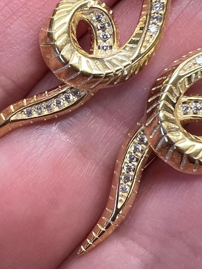 REAL Diamond Ruby Snake Earrings 14K Gold on SOLID 925 Victorian Egyptian Rev YG