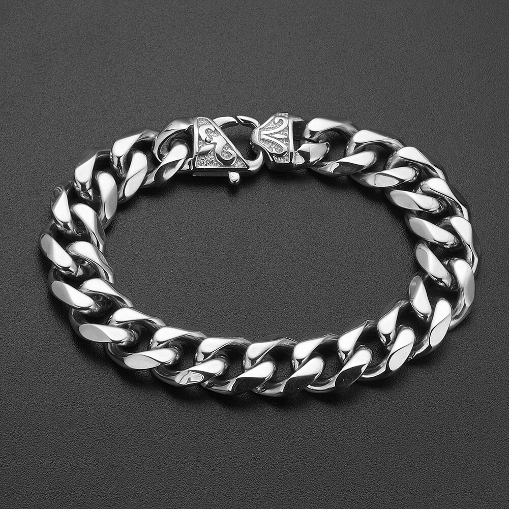 15mm Silver Gold Black Stainless Steel Curb Cuban Link Chain Bracelet for Men
